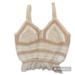 Madden NYC Tan & Creams Crochet Cropped Tank with elastic waist Size L
